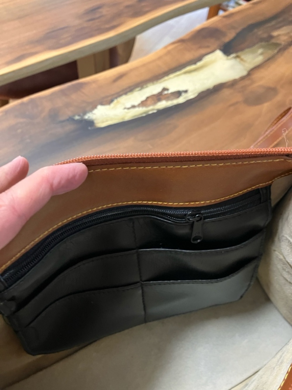 Dooney & Bourke Tan Leather-Trim Pebbled Beige Crossbody - Picture 6 of 8